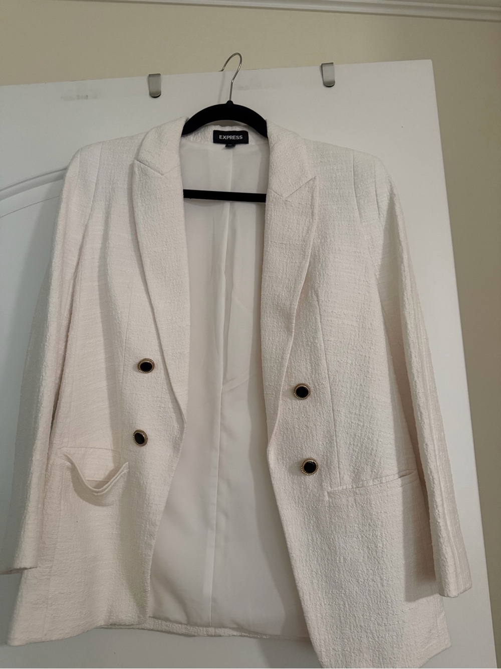 Express Ivory Textured Double-Breasted Blazer with Gold Buttons